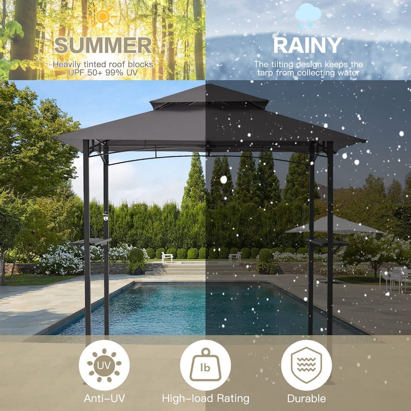 AECOJOY 8' x 5' Outdoor Grill Gazebo 2-Tier Waterproof BBQ Grill Tent