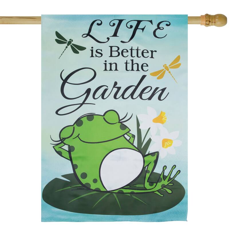Life is Better in the Garden Green Frog Outdoor House Flag - 28" x 40"