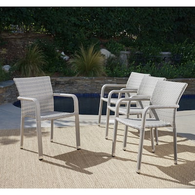 Dover Outdoor Wicker Armed Lightweight Stacking Chairs (Set of 4)