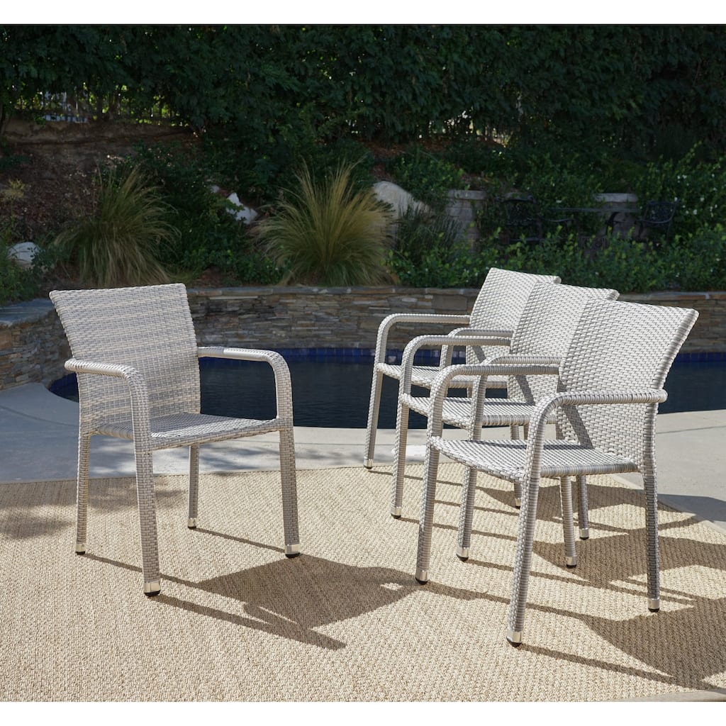 Dover Outdoor Wicker Armed Lightweight Stacking Chairs (Set of 4) by Christopher Knight Home