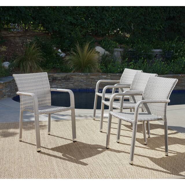 Dover Outdoor Wicker Armed Lightweight Stacking Chairs (Set of 4) - Grey