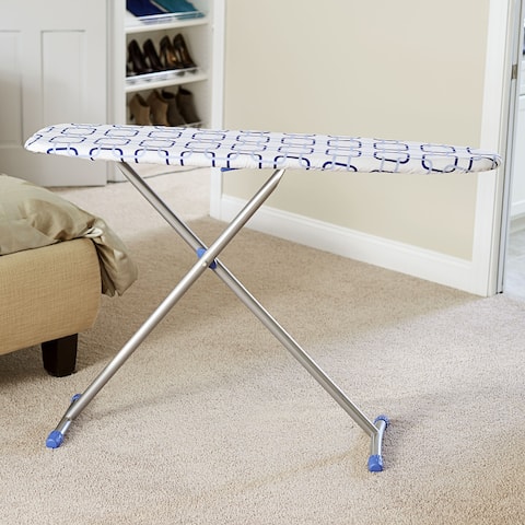 Household Essentials Steel Top T-Leg Ironing Board, 14"x 54", White and Blue cover and Pad,