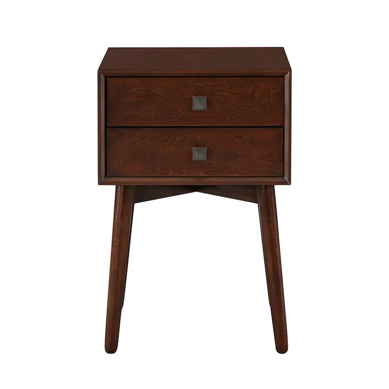 DH BASIC Mid-Century Modern Wood 2-Drawer Compact Nightstand Side Table by Denhour