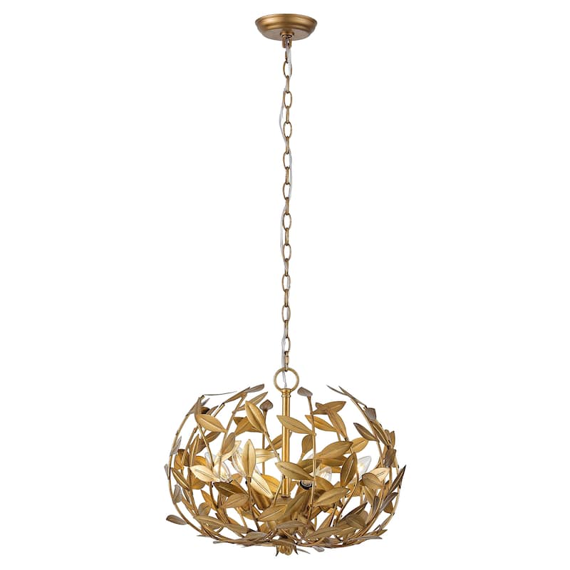 Antique Gold Olive Leaf Spherical Hollow Shade 6-Light Chandelier - 19.7"Wx15.4"H