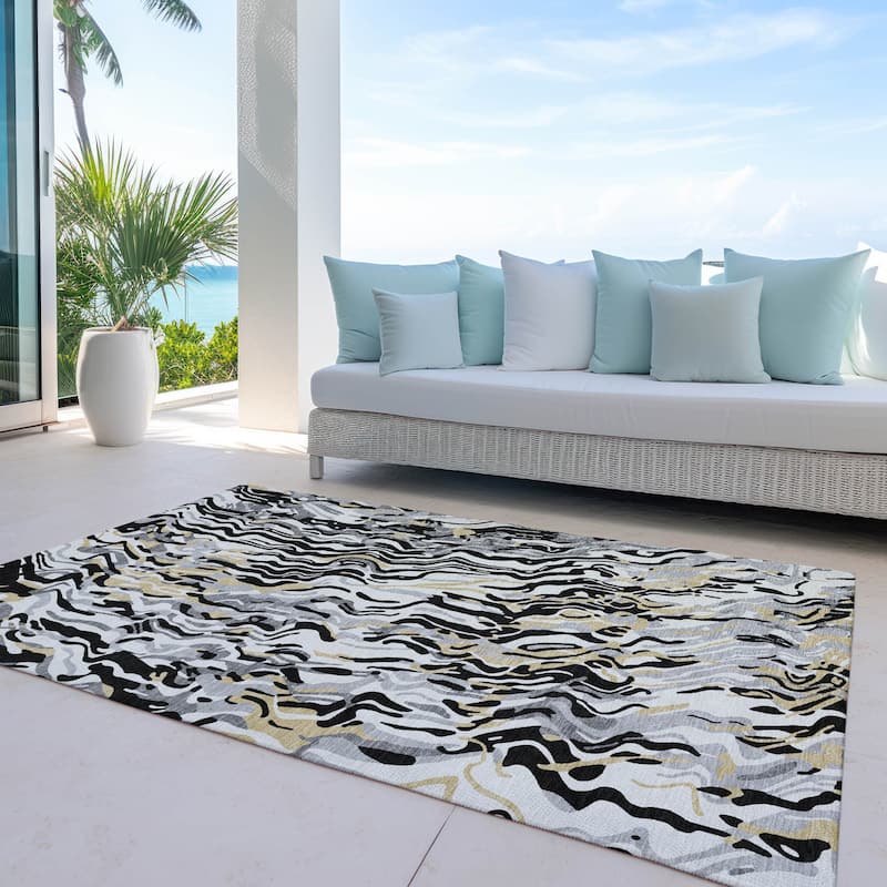 Machine Washable Indoor/ Outdoor Abstract Flow Chantille Rug