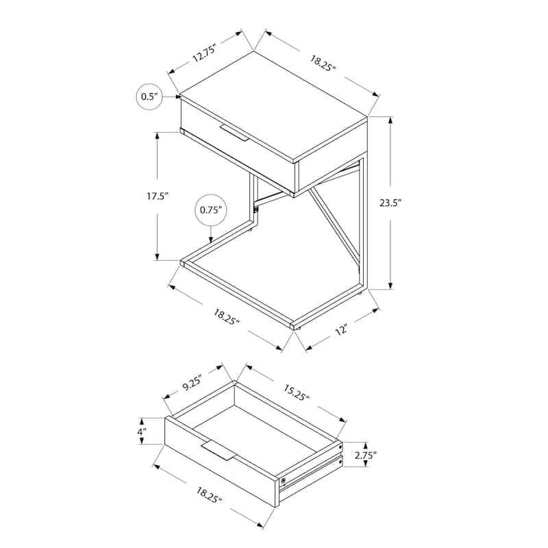 Modern 24-Inch End Table with Drawer with Wood Surface and Metal Base Side Table for Sofa or Bedside