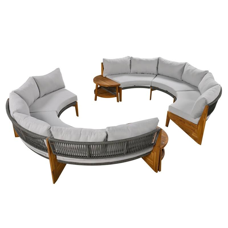 Patio 3-Piece Conversation Set, 6-Person Outdoor Seating Group with Cushions and a Coffee Table, Half Moon Patio Furniture Sets