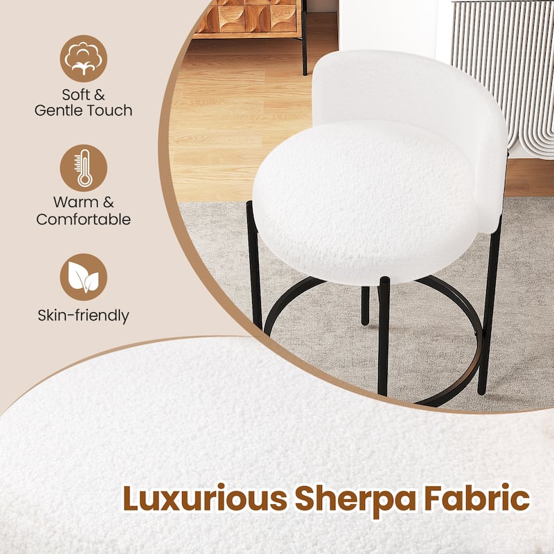 24 Inch Modern Sherpa Fabric Bar Stools with Thick Cushion Seat and Metal Frame for Kitchen Island - 18.5" x 17.5" x 30.5"