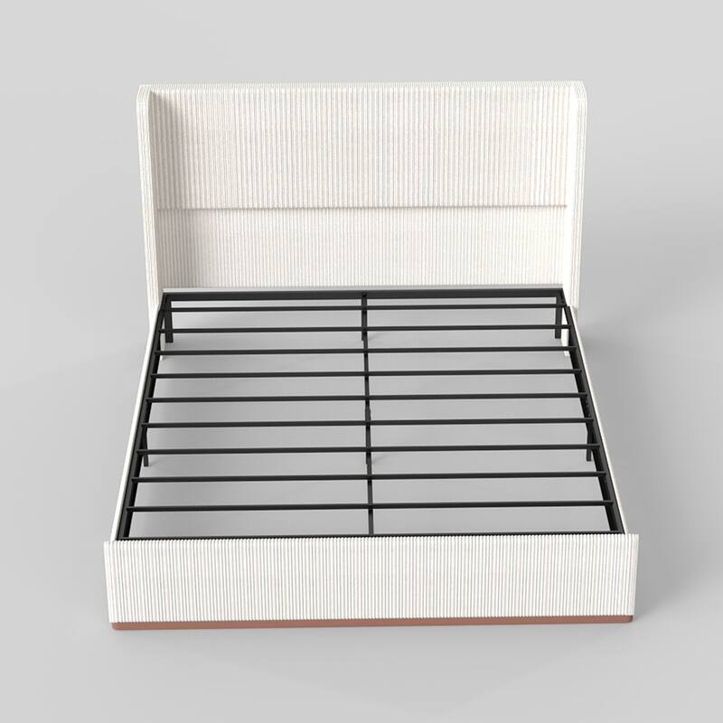 Corduroy Upholstered Platform Bed, Wingback Headboard Bed Frame