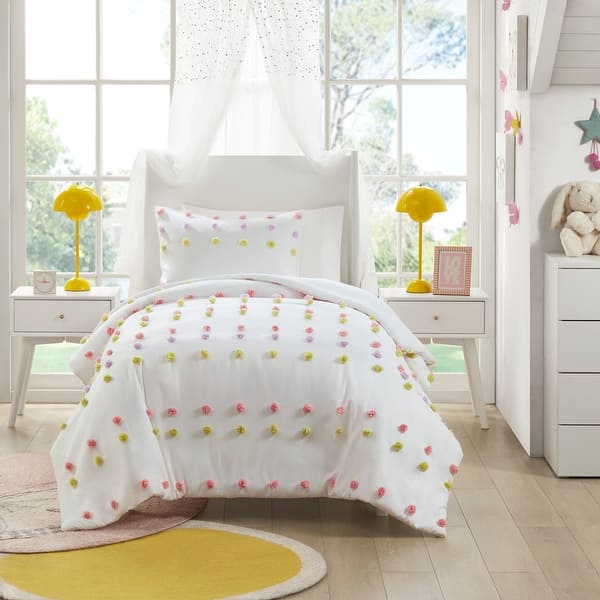 slide 2 of 10, Intelligent Design Kids Elsie Pompom Clip Jacquard Duvet Cover Set Queen
