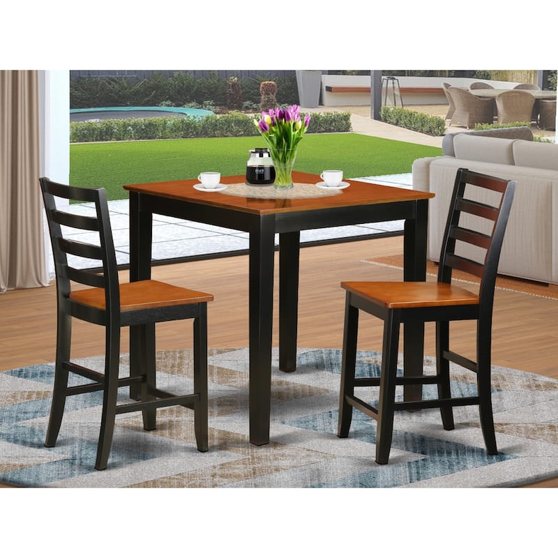 3 Piece Counter Height Table And Chair Set - Kitchen Table And Chairs in a warm Black and Cherry Finish