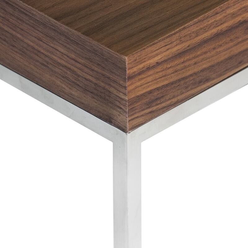 24 in. Brown and Chrome Square Wood End Table, Sturdy Build End Side Table for Living Rooms