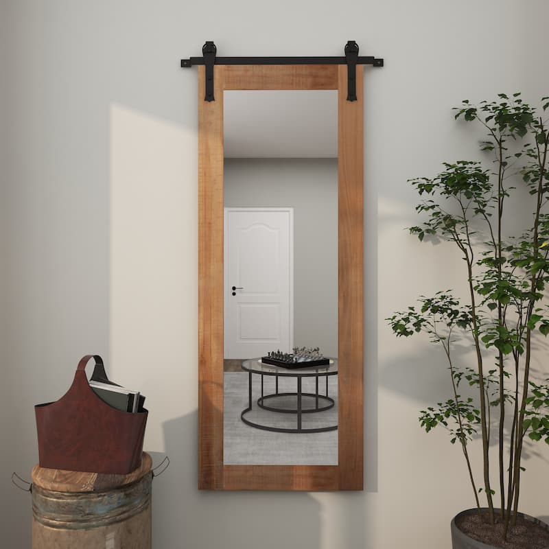 Barn Door Style Wood Industrial Farmhouse Hanging Wall Mirror