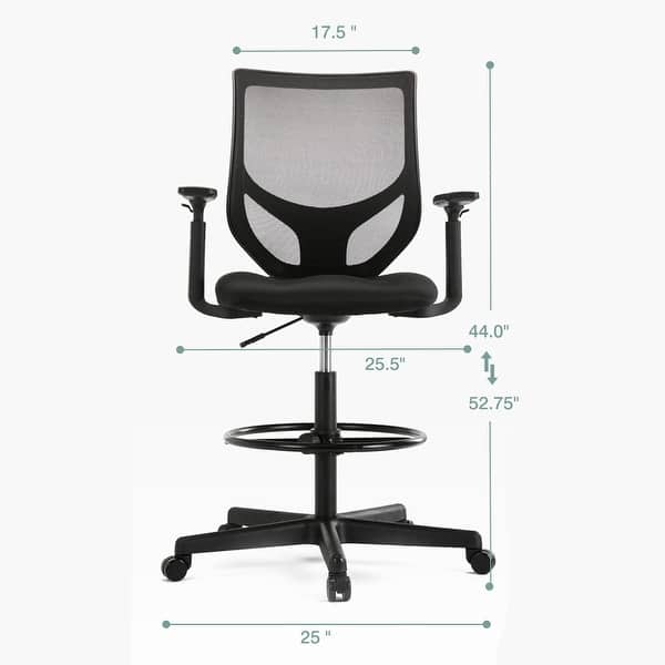 dimension image slide 4 of 3, Home Office Chairs Ergonomic Desk Chair Mesh Drafting Chair with Adjustable Footring