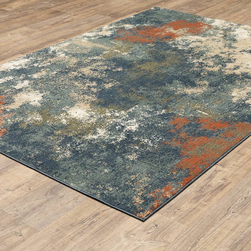 Farley Abstract Blue/Tan Area Rug On Sale Bed Bath & Beyond 36576003