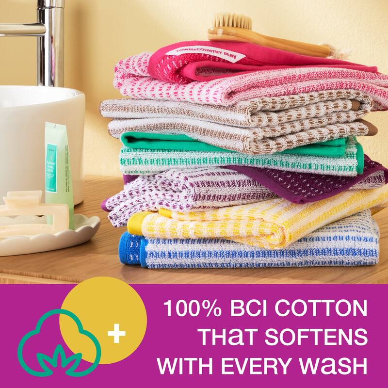 TOWN & COUNTRY PLAY 4-Piece Striped Reversible Terry Brights Hand Towel Set - 20"x30"