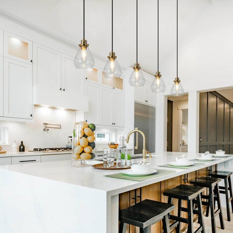 Malury Mid-century Modern 5-light Cluster Linear Teardrop Glass Pendant Bar Chandelier for Kitchen Island