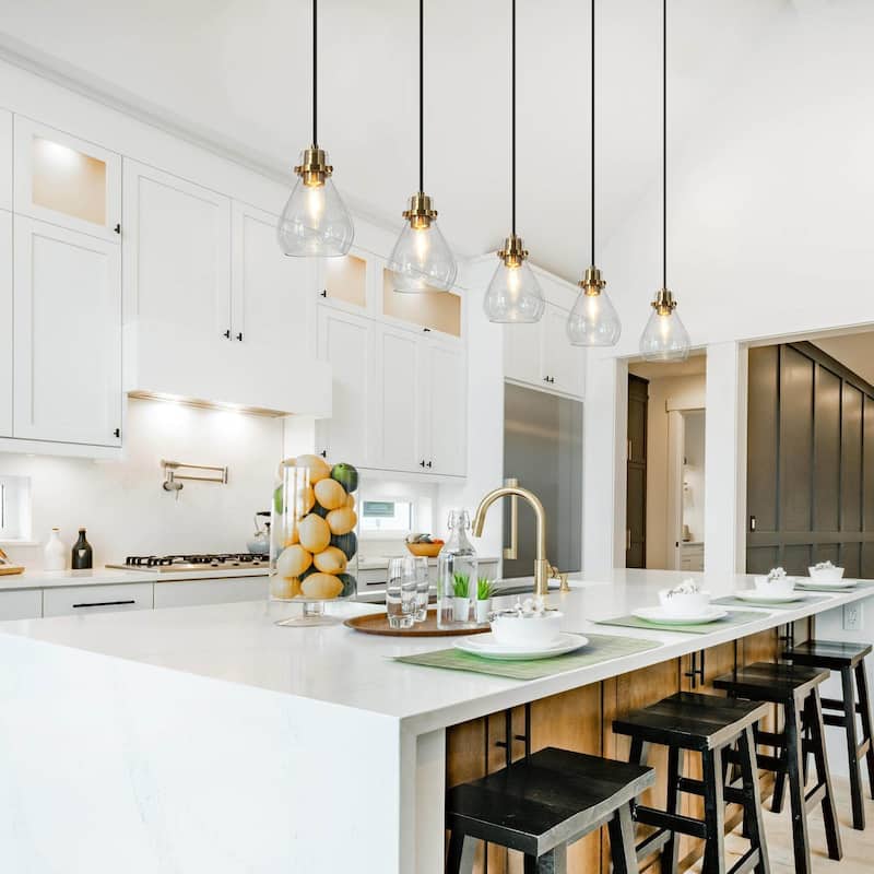 Nalia Mini Modern Contemporary1-light Black Gold Pendant Teardrop Glass LED Dimmable Island Lighting