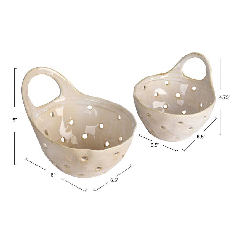 Set of 2 Cream Stoneware Colanders