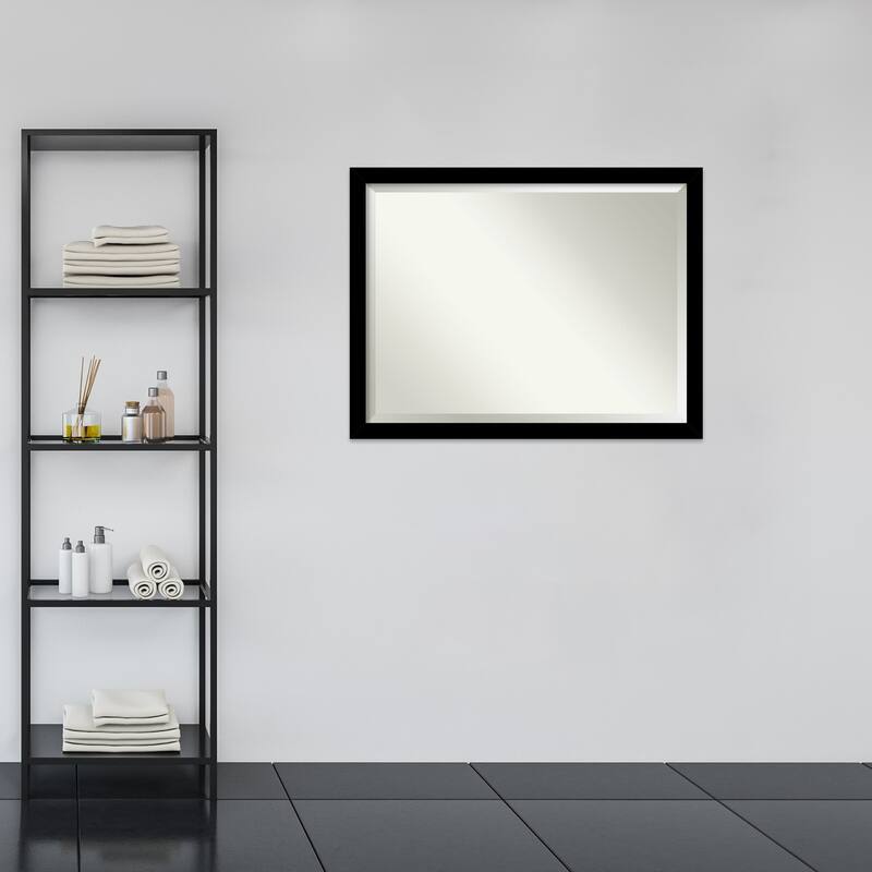 Basic Narrow Beveled Wood Framed Bathroom Vanity Wall Mirror