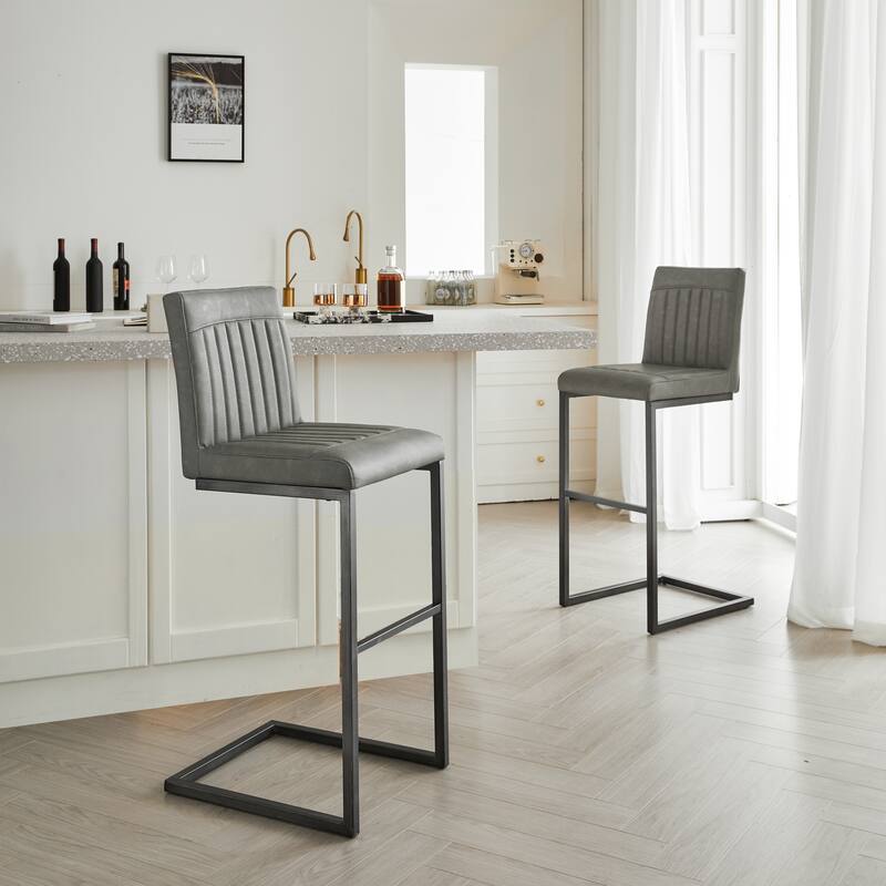 2 Sets Faux Leather Bar Stool - Sturdy Black Metal Frame & Padded Seat, Stylish Seating for Home Bar & Dining Counte
