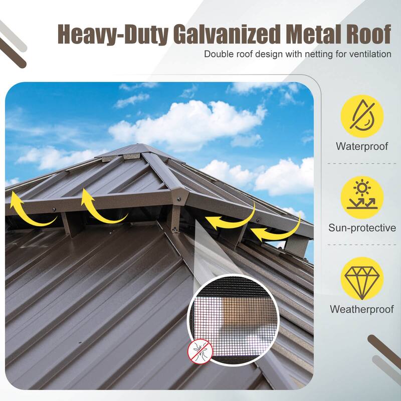 Costway 10 X 10 FT Hardtop Gazebo with Curtain Heavy-Duty Double-Roof