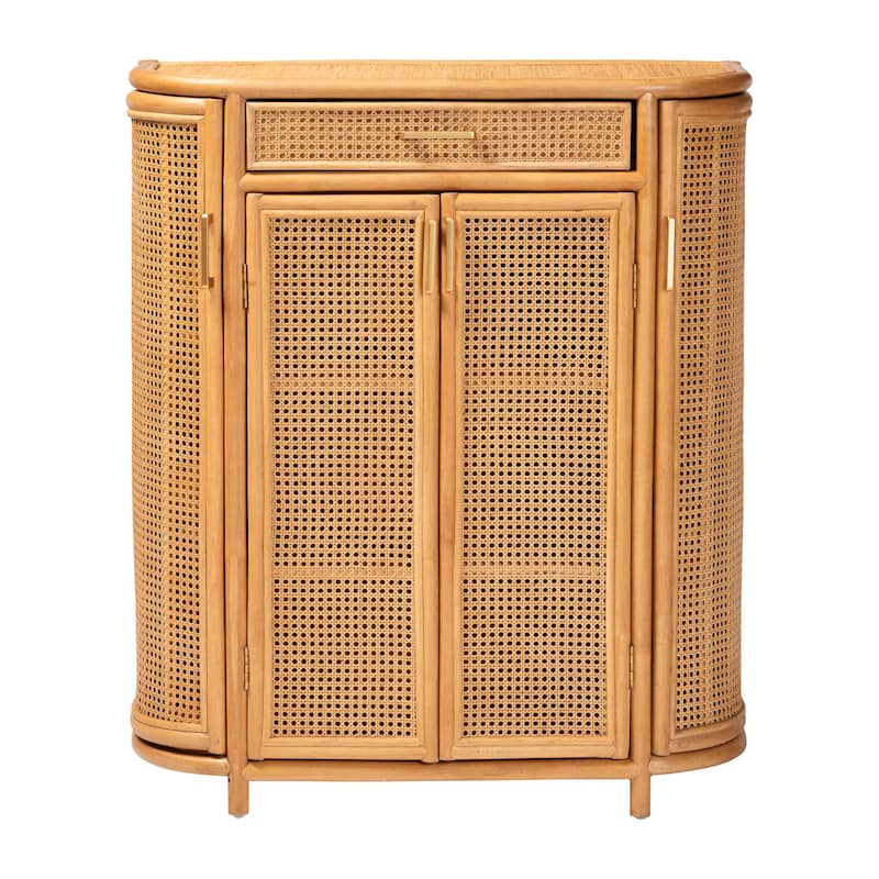 McKenna Natural Rattan Storage Cabinet - Handwoven Wicker Accent Cabinet, Boho Coastal Style for Living Room or Entryway