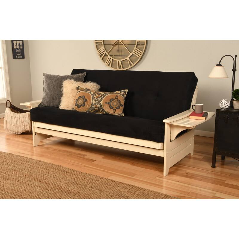 Copper Grove Dixie Futon Set in Antique White Wood with Innerspring Mattress - Suede Black