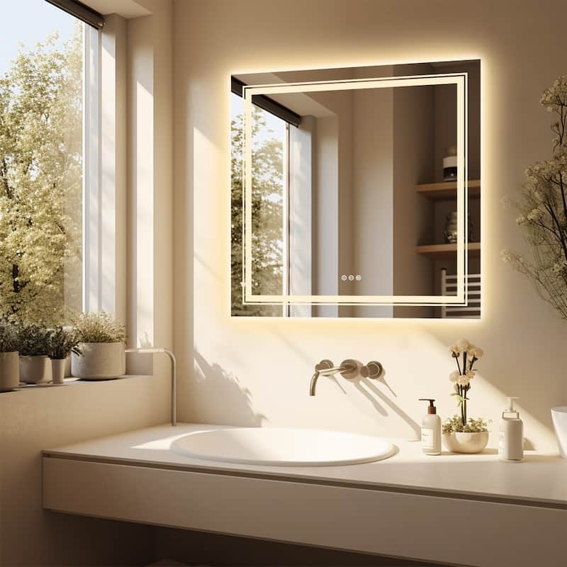 LUVODI LED Bathroom Mirror with Lights Anti-Fog Dimmable Illuminated - 32" x 32"