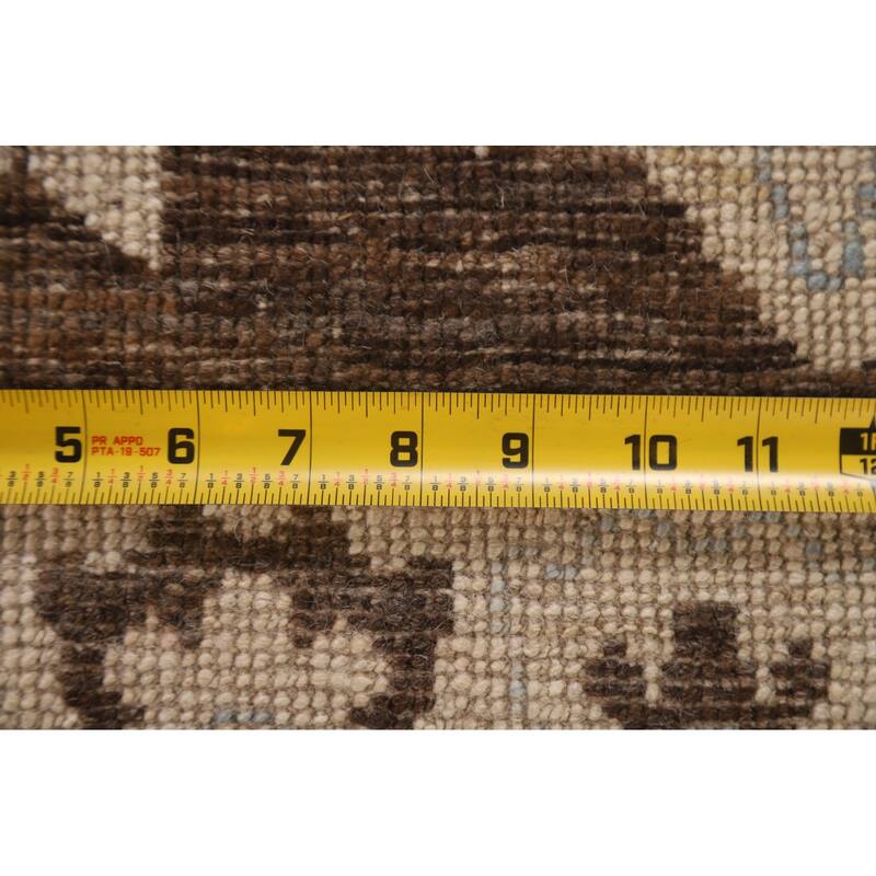 Geometric Oushak Turkish Runner Rug Handmade Wool Carpet - 2'10"x 9'1"