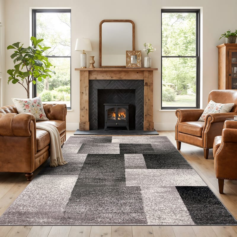 World Rug Gallery Modern Geometric Boxes Area Rug - 7' 10" x 10' - Gray - Rectangle