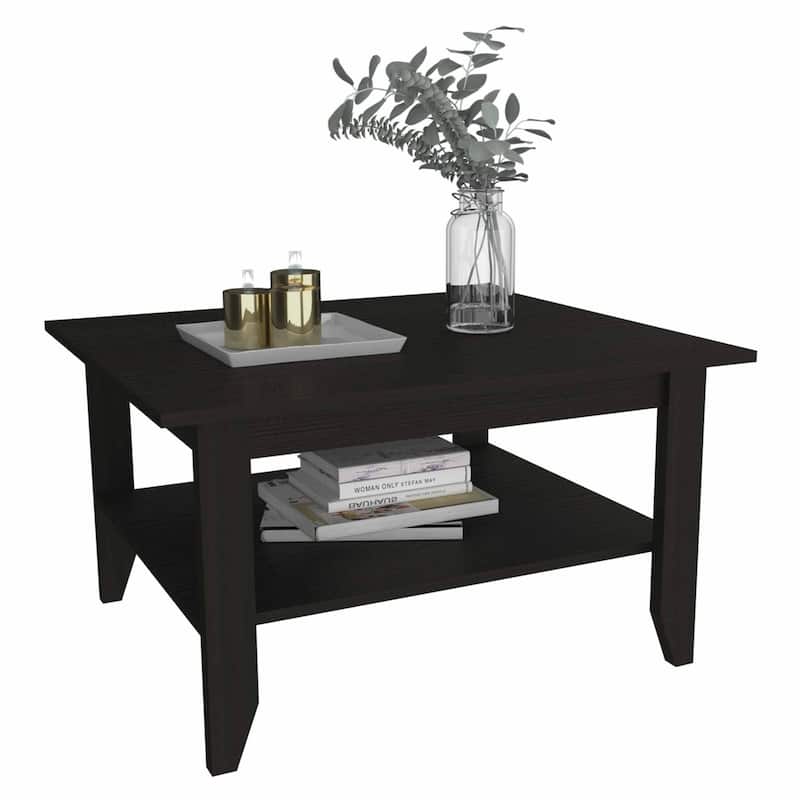 32 Inch Black Modern Coffee Table with Shelf Rectangular Storage Table for Living Room Style - 17.7"H x 31.5"W x 27.5"D