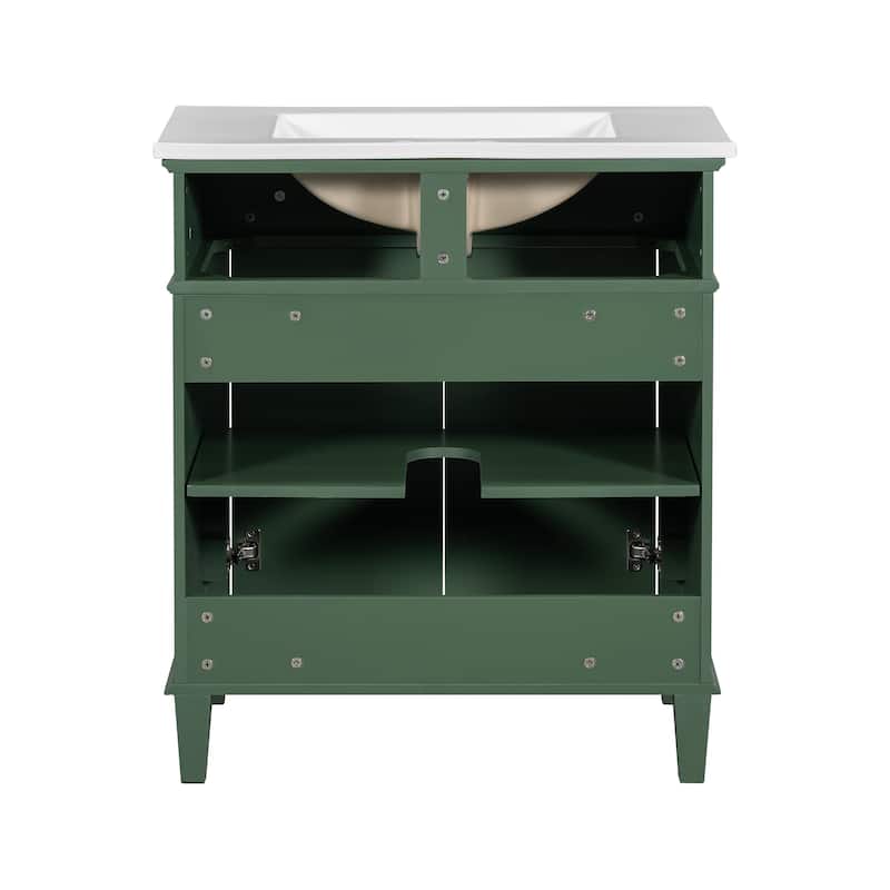 GDFStudio - Ailsa Wood & Ceramic 30" Bathroom Vanity with Basin, Soft-Close Door & Adjustable Shelves