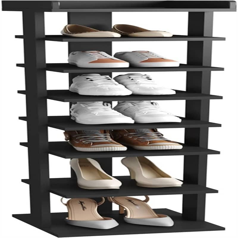 7Tier Wood Shoe Rack - 11.02"D x 11.02"W x 45.07"H - Black