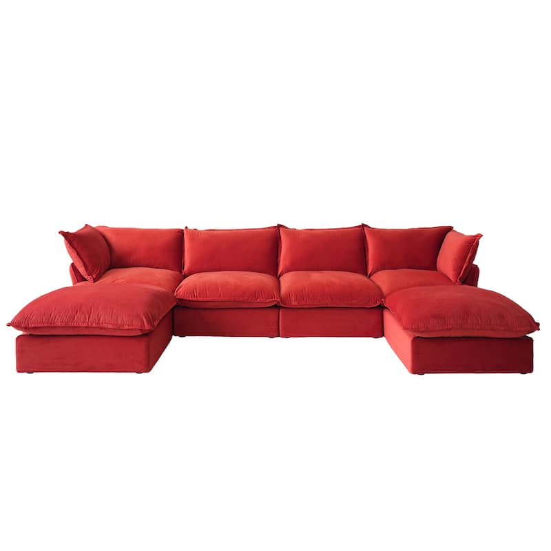 162.98" U-shape Velvet Sectional Sofa Oversize Modular Soft Couch