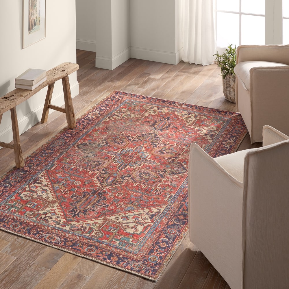 Lucinda Machine Washable Medallion Red/Blue Rug