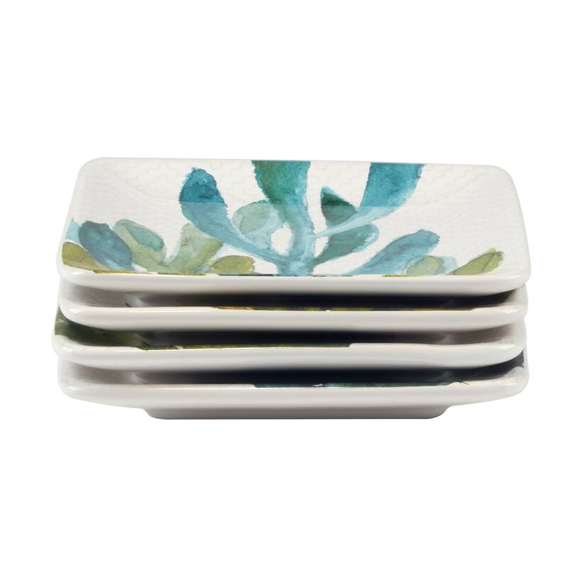 Certified International Cactus Verde Set of 4 Canape Plates, 6in 4 asst. - 6" x 6" x 0.75"
