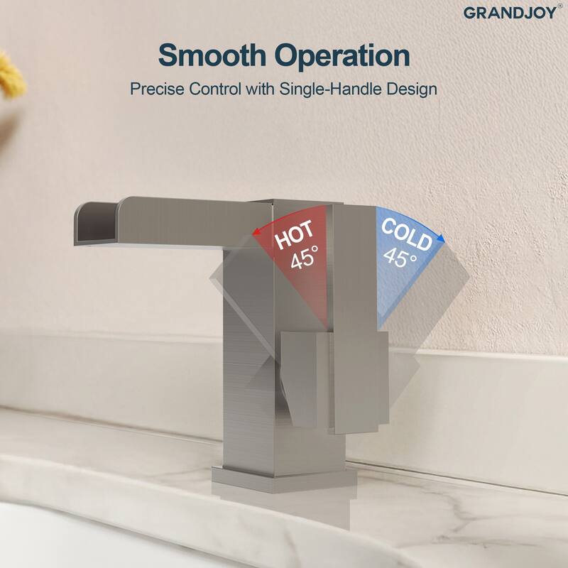 GRANDJOY LED Waterfall Bathroom Sink Faucet with Drain Assembly, Single Handle Vanity Fixture
