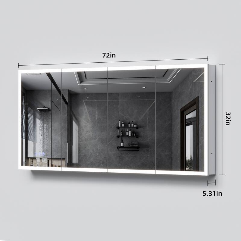 GDFStudio Elowen Aluminum Glass LED Medicine Cabinet with Anti-Fog Storage