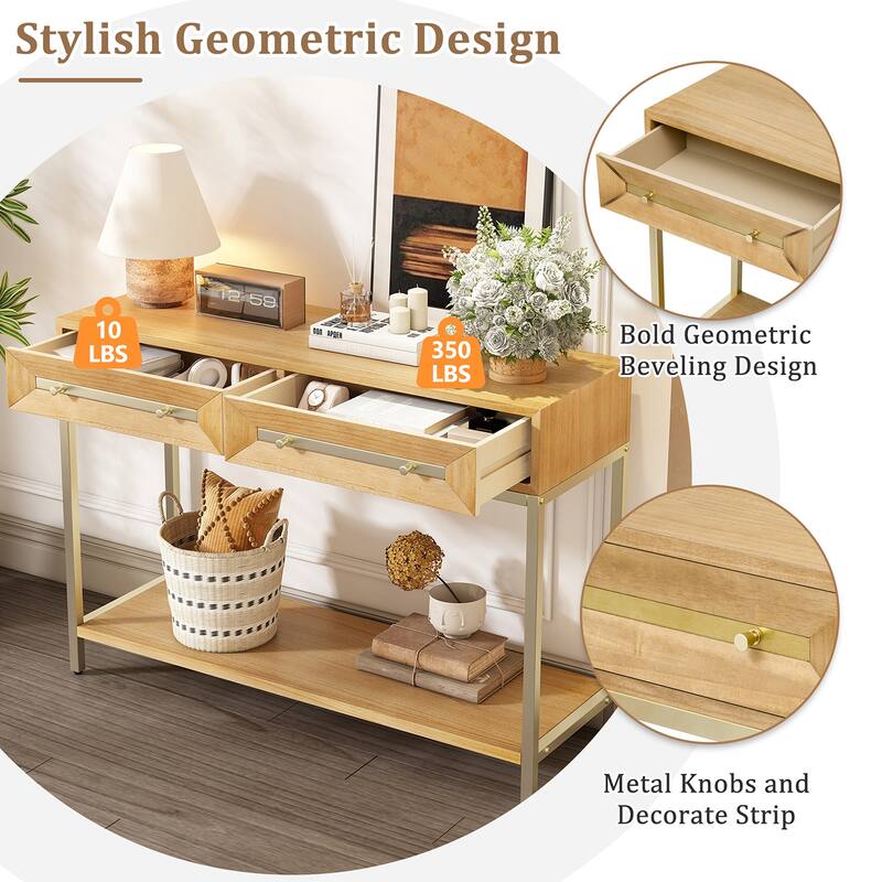 Wood Console Entryway Table with 2 Drawers for Living Room, Entryway
