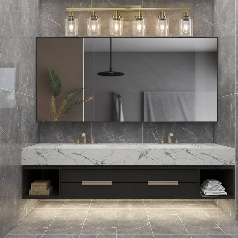 37" 6-Light Vanity Light with Clear Glass Shades, Modern Iron Metal Bathroom Wall Fixture for Mirror(No Bulbs)