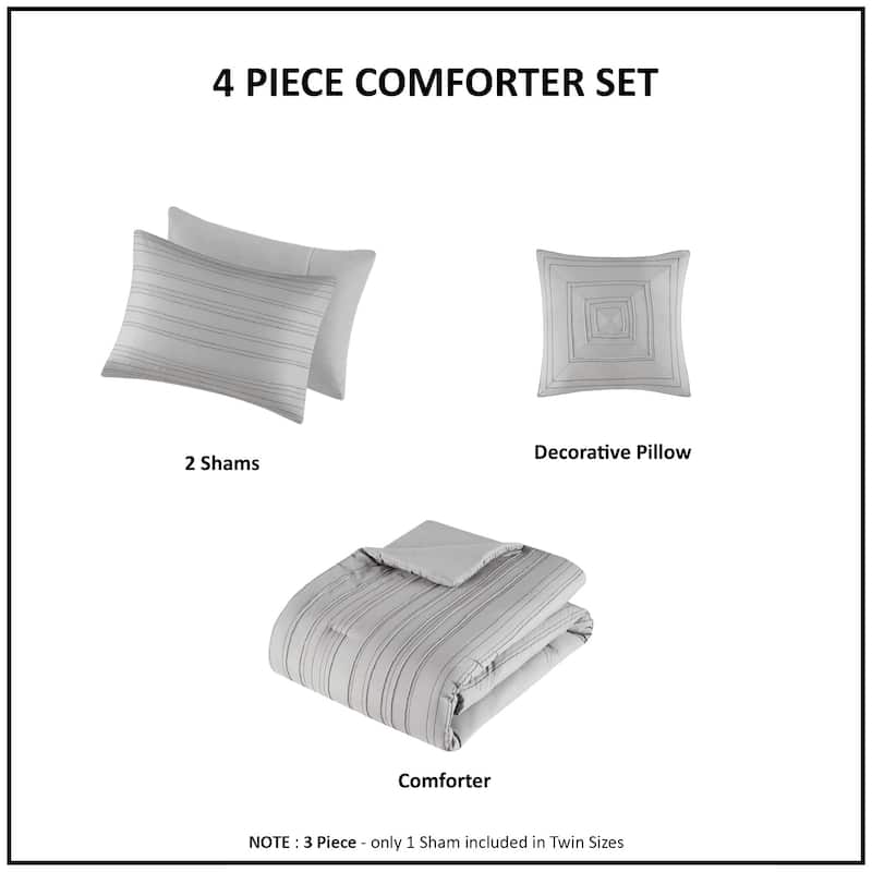 3 PCS Twin/Twin XL Cationic Dyed Clip Jacquard Comforter Set with Throw Pillow Gray