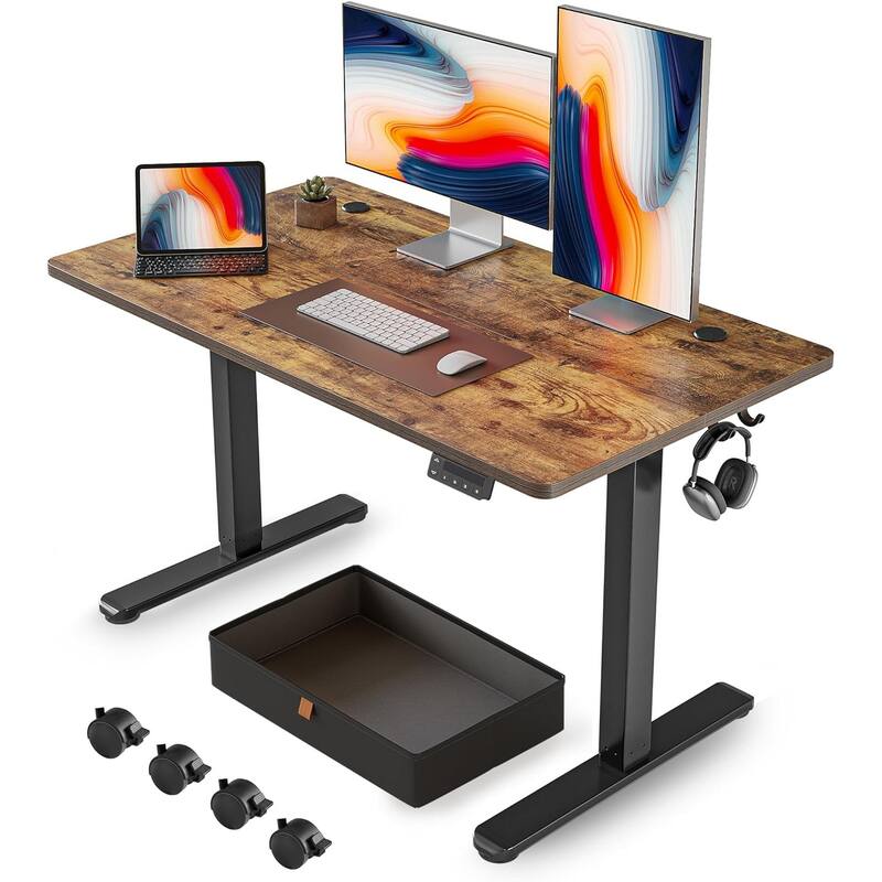 FEZIBO Standing Desk with Drawer, Adjustable Height Electric Stand up Desk with Storage, Sit Stand Home Office Desk