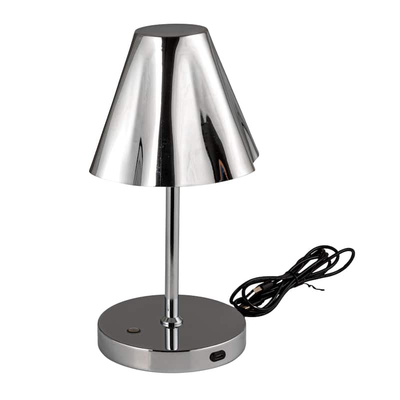 Metal LED Rechargeable Table Lamp with Touch Sensor, Silver Finish - 5.9"L x 5.3"W x 11.0"H - Silver Finish
