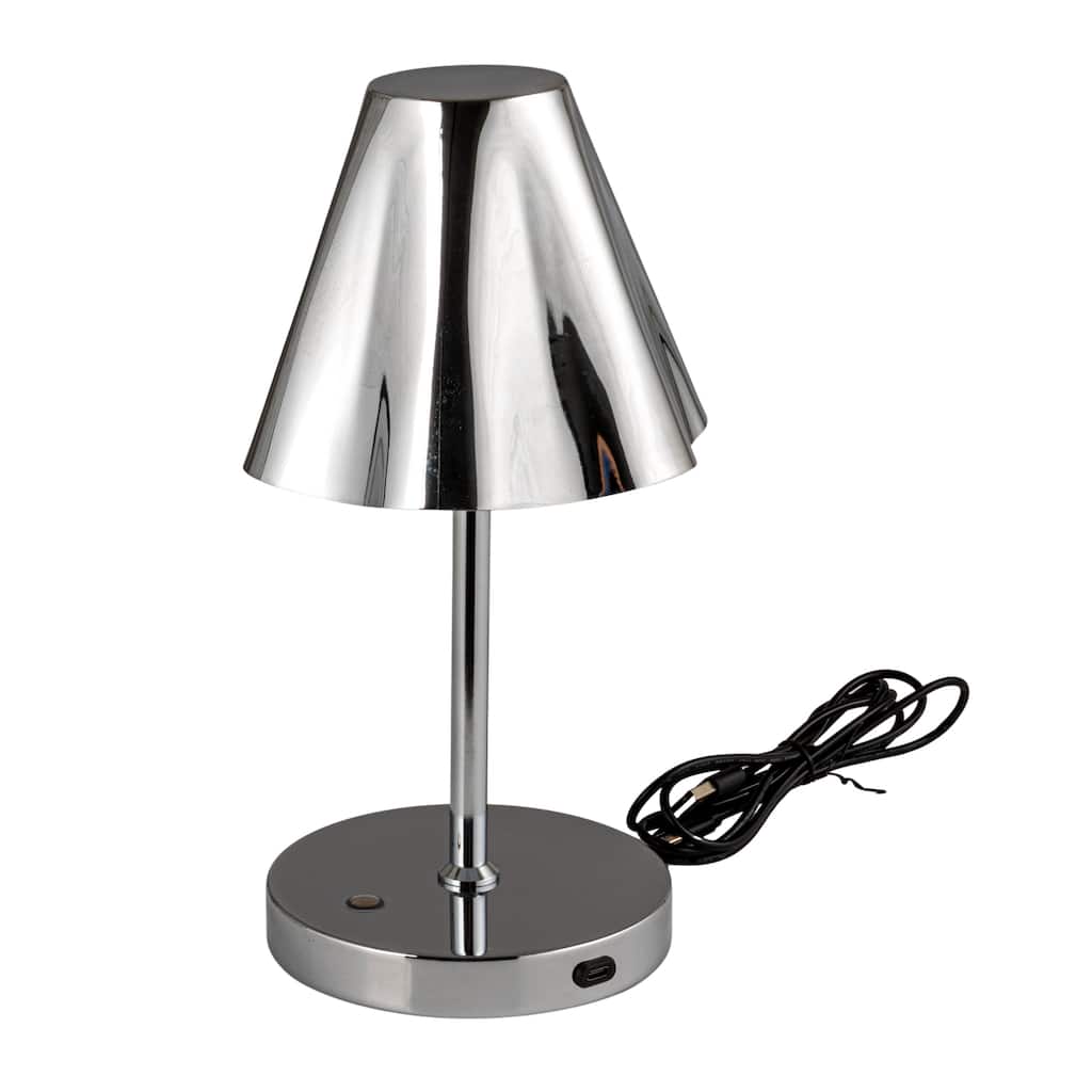 Metal LED Rechargeable Table Lamp with Touch Sensor, Silver Finish - 5.9"L x 5.3"W x 11.0"H
