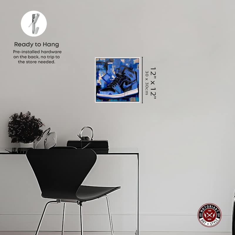 Notoriart Blue Brush Sneakers Framed Sneaker 1 Piece Canvas Wall Art
