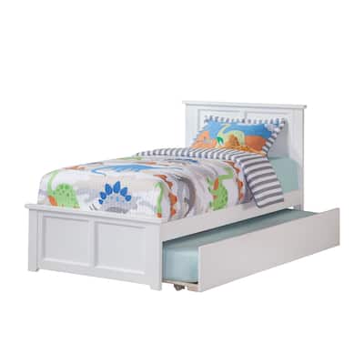 Twin Platform Bed with Trundle - Country Cottage Style - White Finish - HomeStock