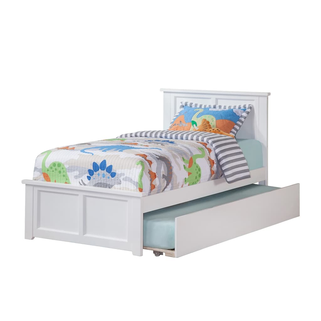Twin Platform Bed with Trundle - Country Cottage Style - White Finish - HomeStock