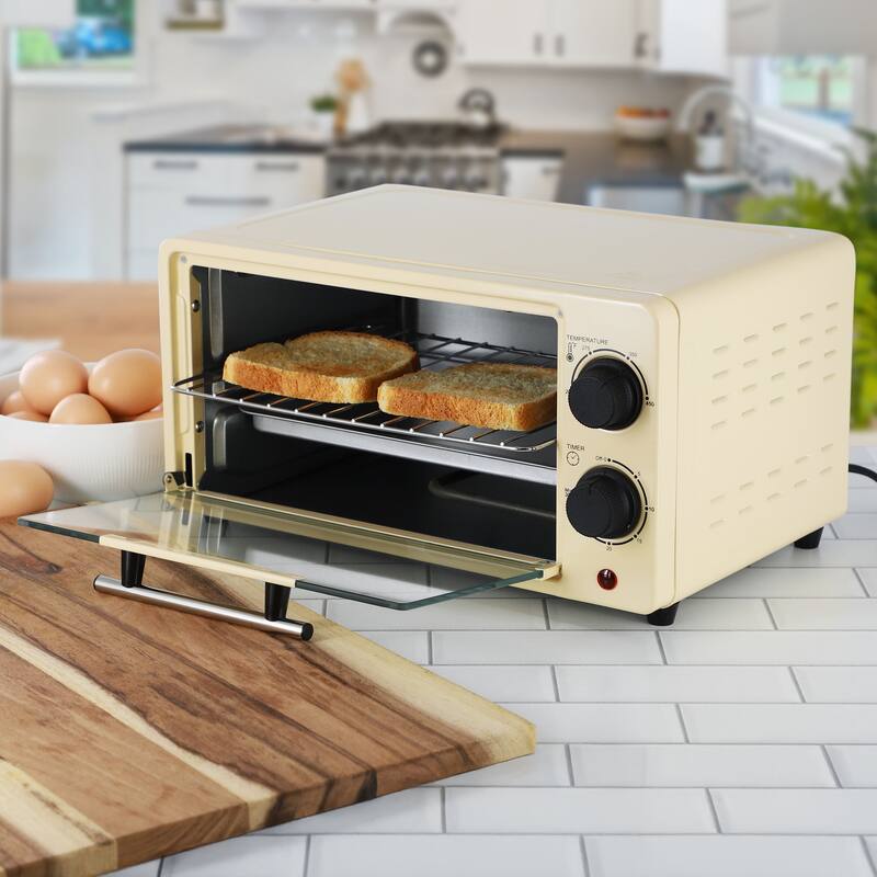 Counter Top Compact 9L Electric Toaster Oven with Rack in Cream