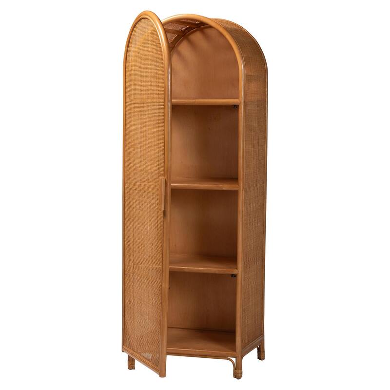 Paloma Arched Rattan Accent Cabinet with Shelves - Handwoven Cane Unit with Door, Boho Chic Furniture for Living Room